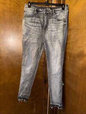 Judy Blue Light Gray Wash Frayed Hem Skinny Jeans